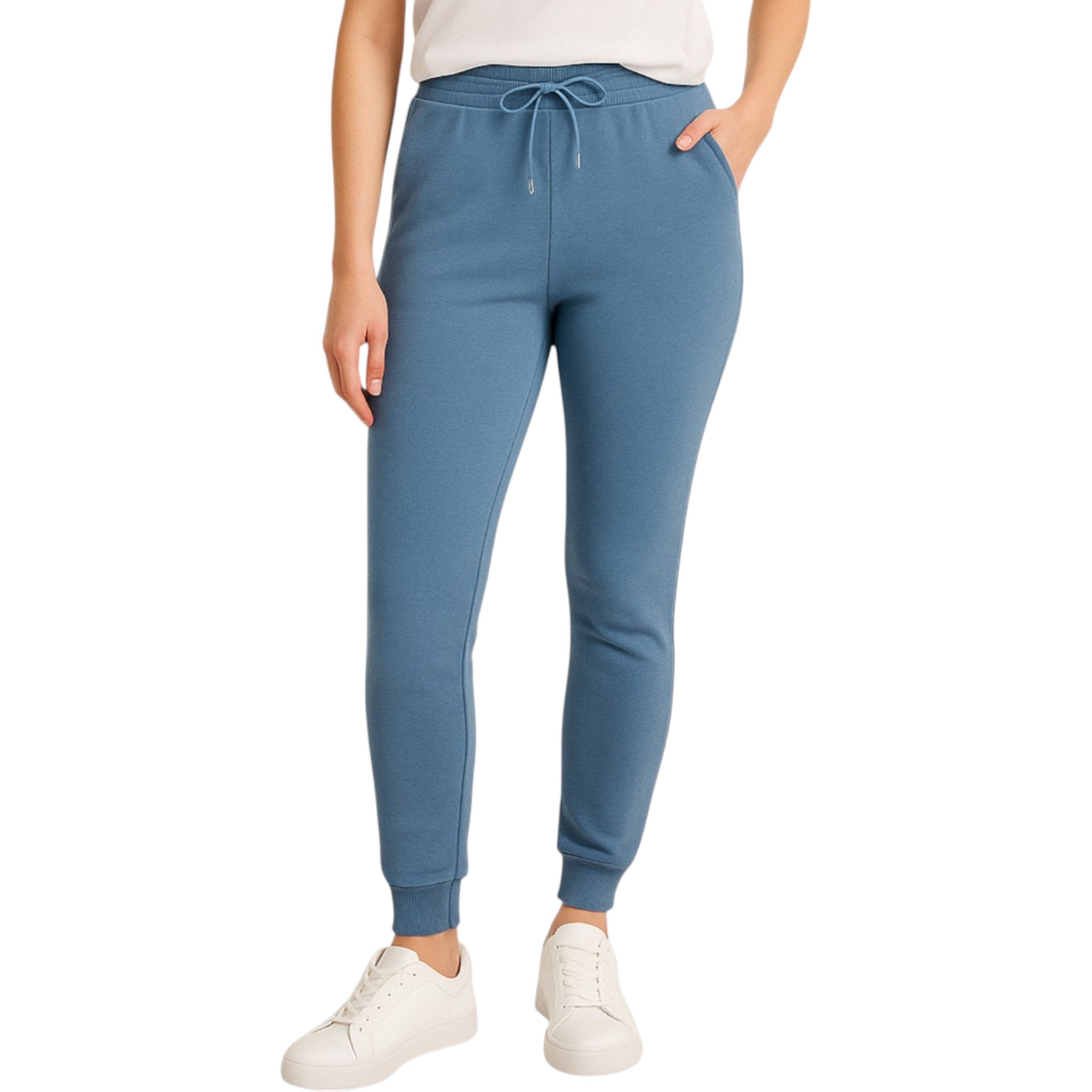Ladies air force blue soft touch joggers with drawstring waist and cuffed ankles stylish loungewear trousers